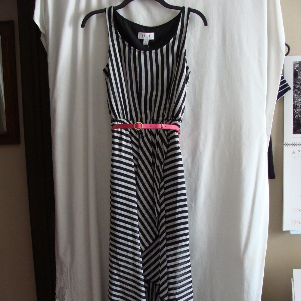 ELLE Black & White STRIPE Sleeveless HI-LOW Tank DRESS Sz XS - NWT